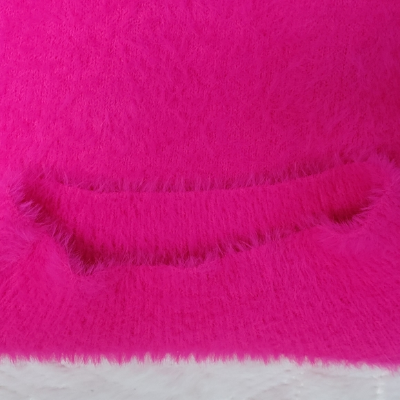 Chicos Eyelash Sweater Hot Pink Soft fuzzy Long Sleeve Mock Neck Size 1 Med - Picture 8 of 13